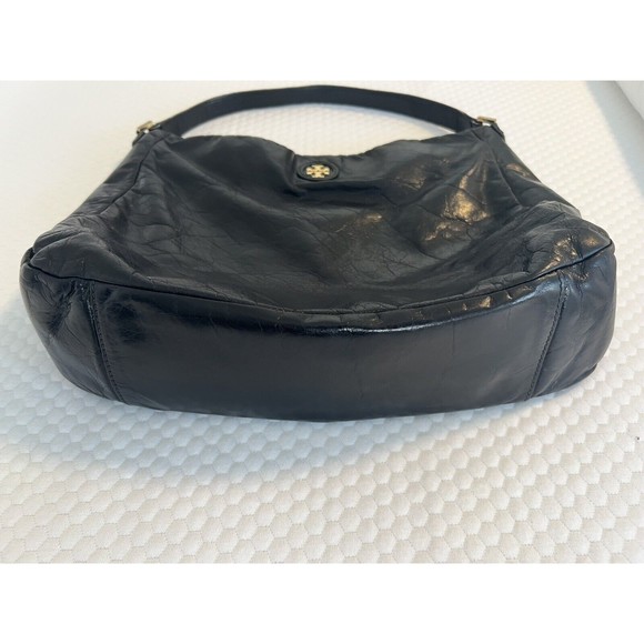 TORY BURCH Classic City Hobo Leather Shoulder Bag Slouchy Purse Brass Logo - Picture 3 of 16